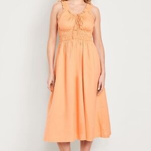 NWT - Old Navy Lawn Cotton Waist-Defined Ruffled Peach Midi Dress - Size XL Tall